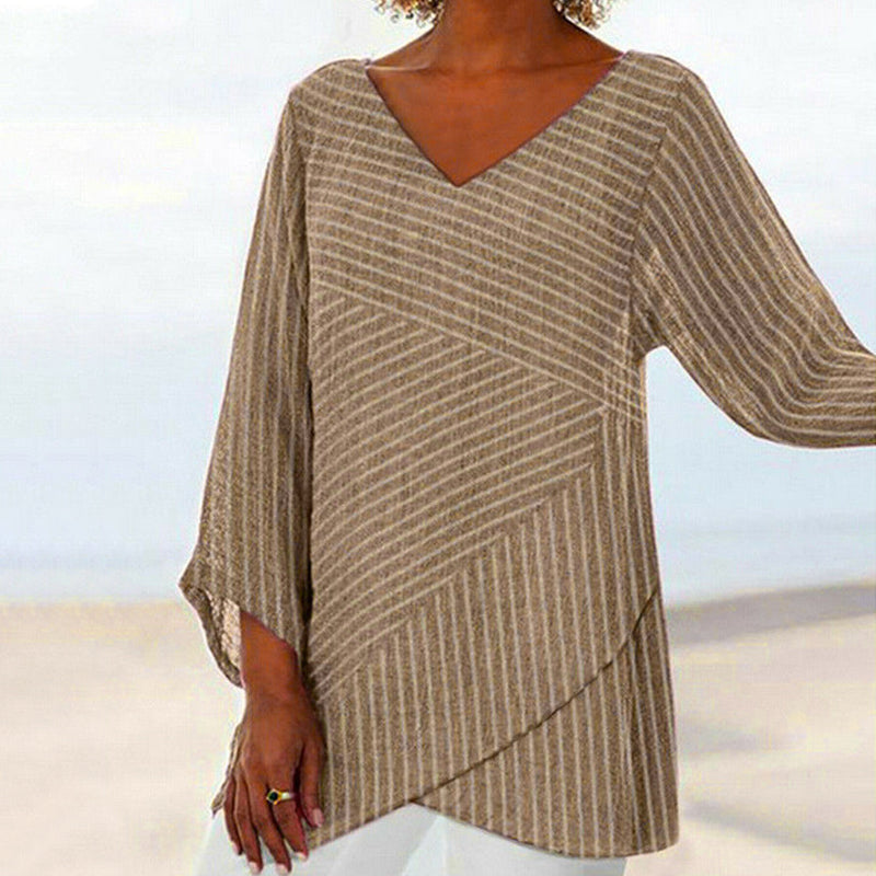Araceli - Vintage Crossed Stripes Long Sleeve Top
