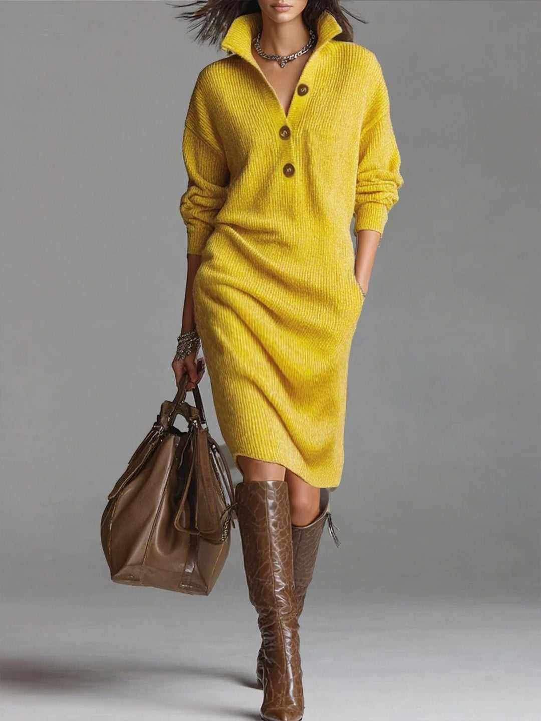 Urban Cozy™ | Timeless Shawl Collar Sweater Dress