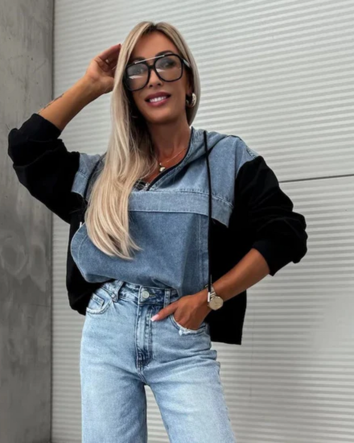 VIRELA - JEANS SWEATER WITH HOODIE