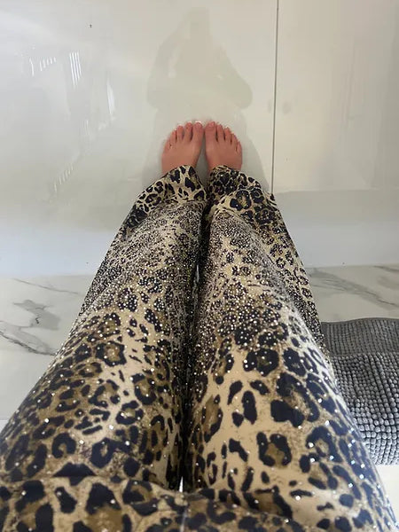 Veyona™ | Leopard Diamanté Flared Jeans