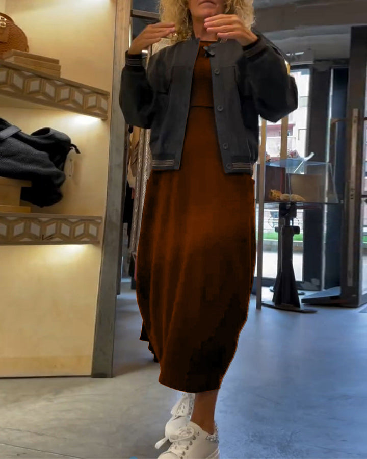 Tavina™ | Elegant Round Neck Pocket Dress