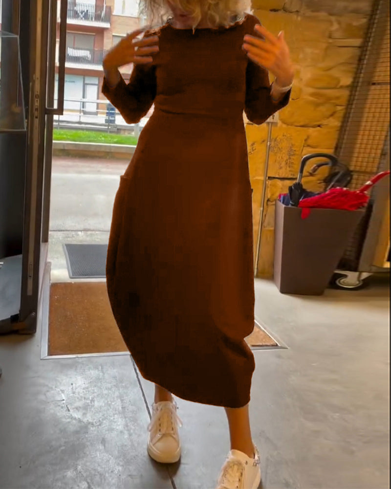 Tavina™ | Elegant Round Neck Pocket Dress