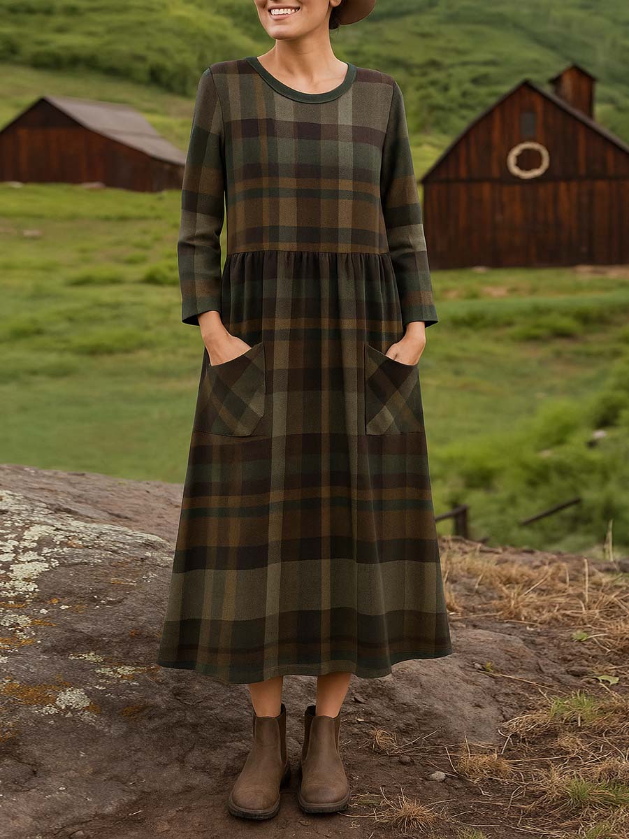Clarysa™ | Elegant Plaid A-Line Dress