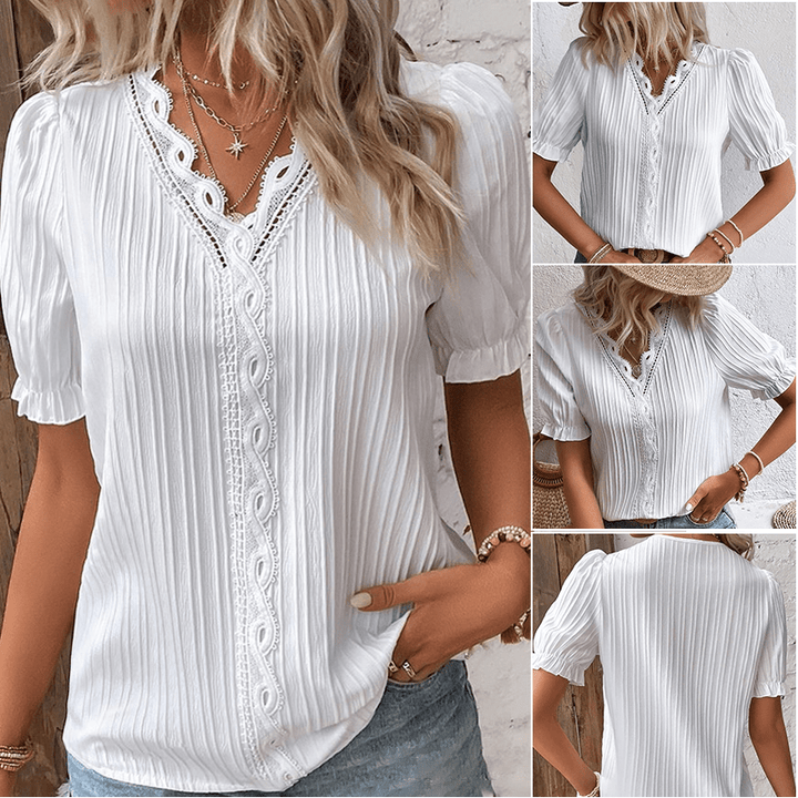 AUREVIA™ | Chic Lace Trim Shirt