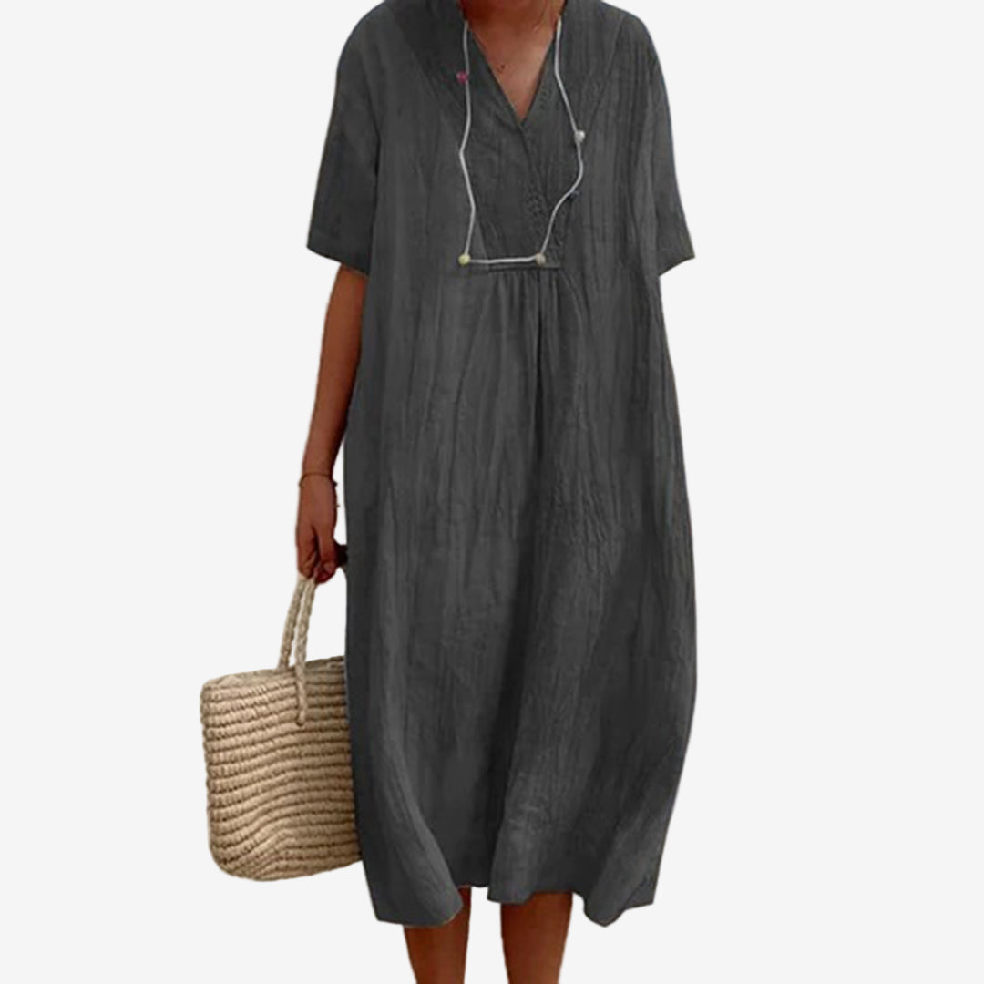 Gioellea™ | Elegant V-Neck Midi Dress