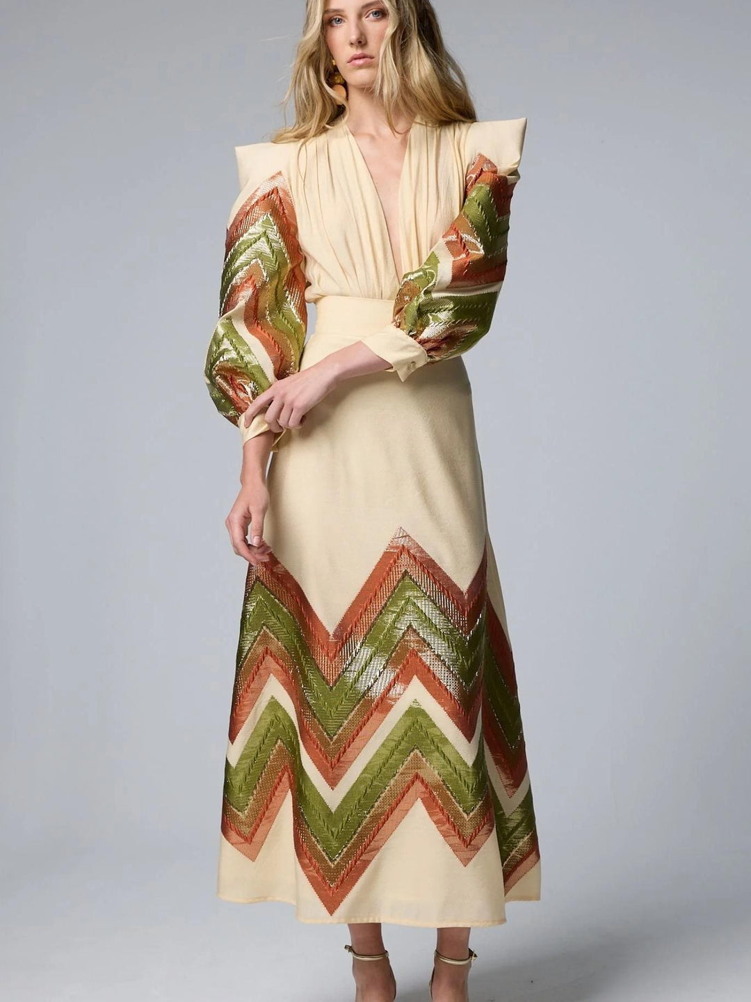 Selvaya™ | Puff Sleeves Bodysuit & Midi Skirt Set