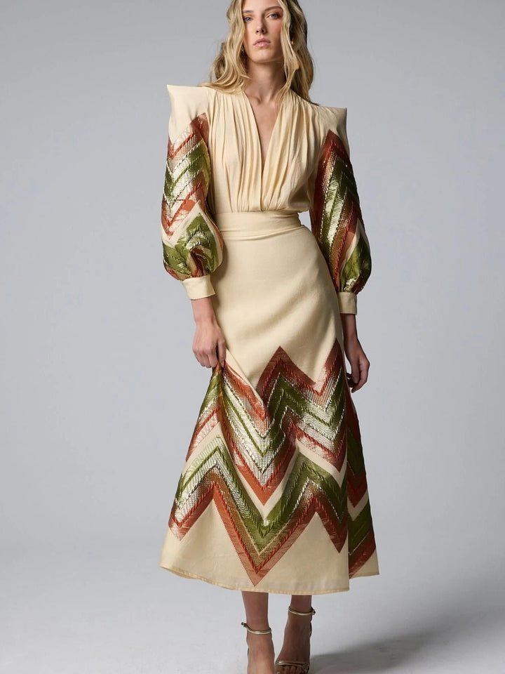 Selvaya™ | Puff Sleeves Bodysuit & Midi Skirt Set