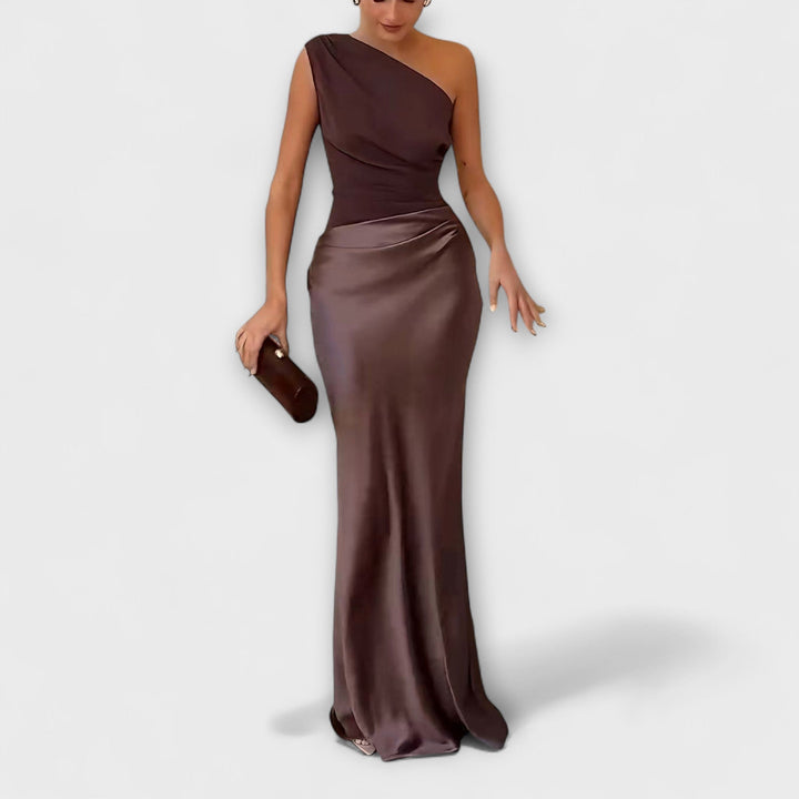 Elandra™ | Elegant One-Shoulder Pleated Maxi Dress