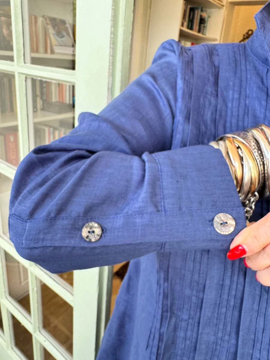 Accordion-pleated Shirt Collar Cotton and Linen Dress