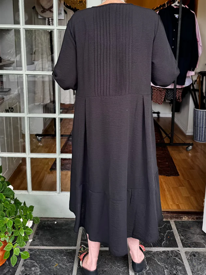 Accordion Pleated Irregular Hem Linen Dress