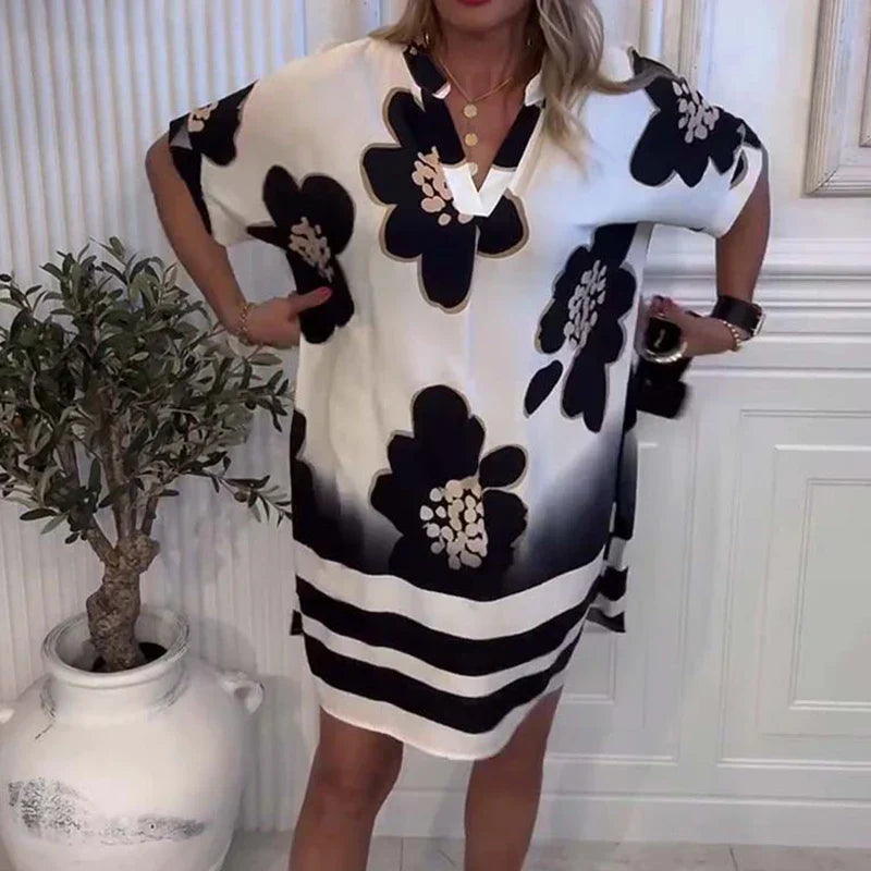 Noir Bloom™| Dress with Artistic Floral Print and Loose Fit