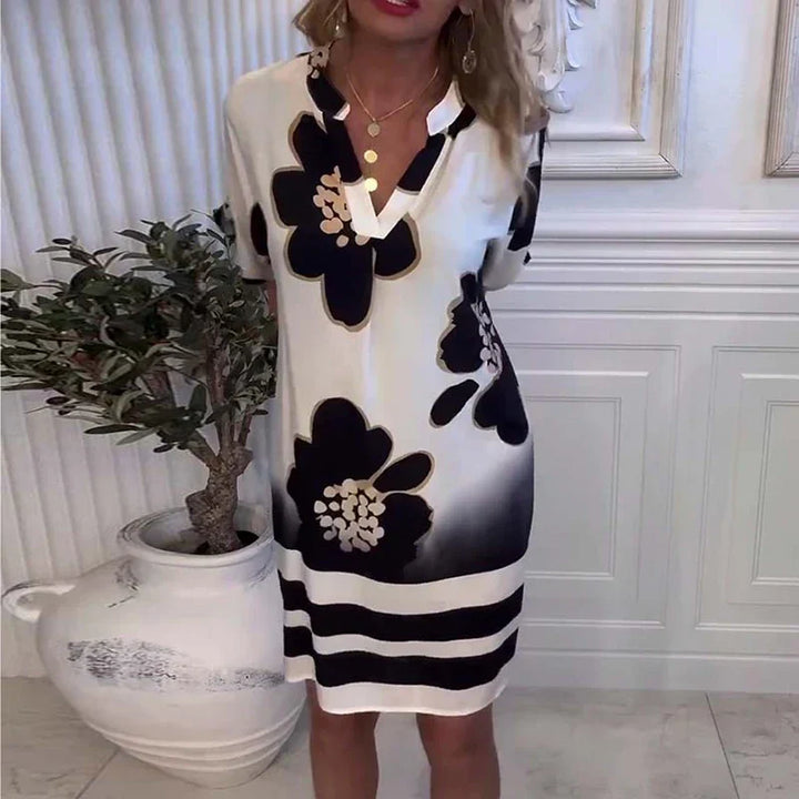 Noir Bloom™| Dress with Artistic Floral Print and Loose Fit