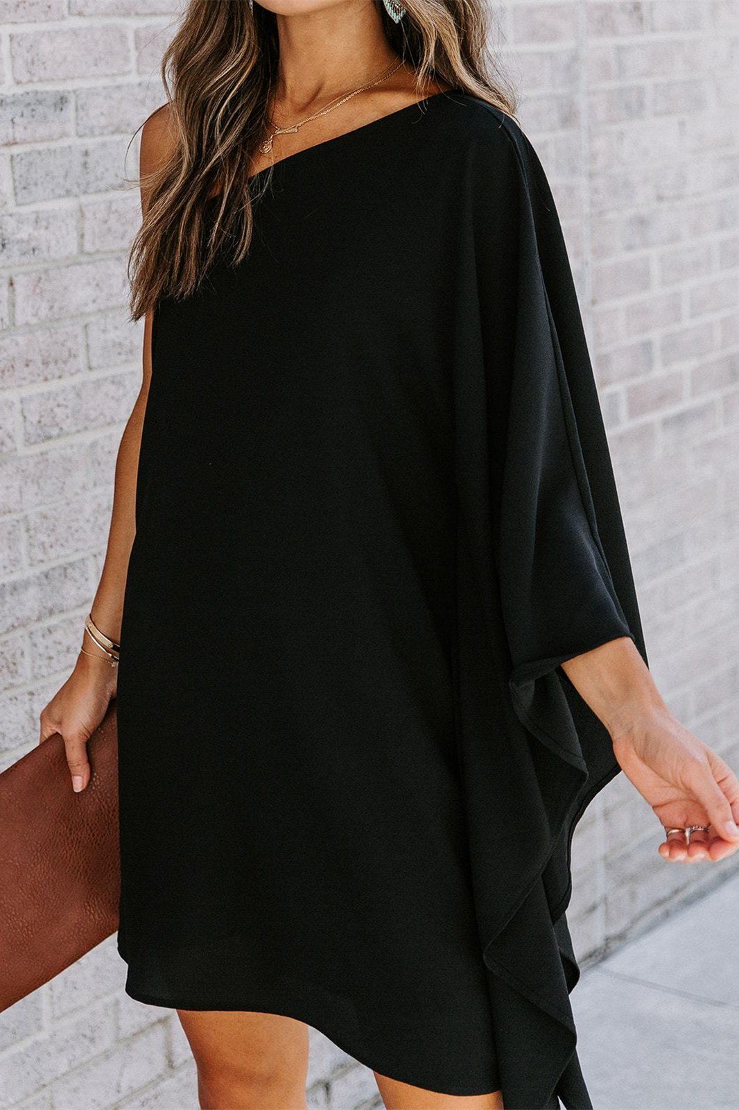 Side To Side One Shoulder Statement Dress - Black